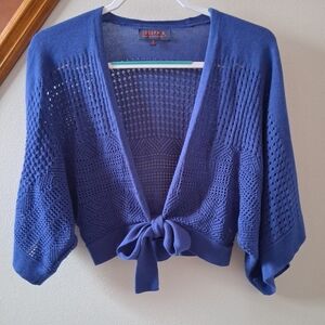 Joseph A Periwinkle Cropped Open-Knit Sweater Blue With Front Tie Size Medium